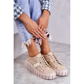 PA2 Dámské sportovní kožené boty vázané béžovo-zlatá Ariva béžový hnědý 1