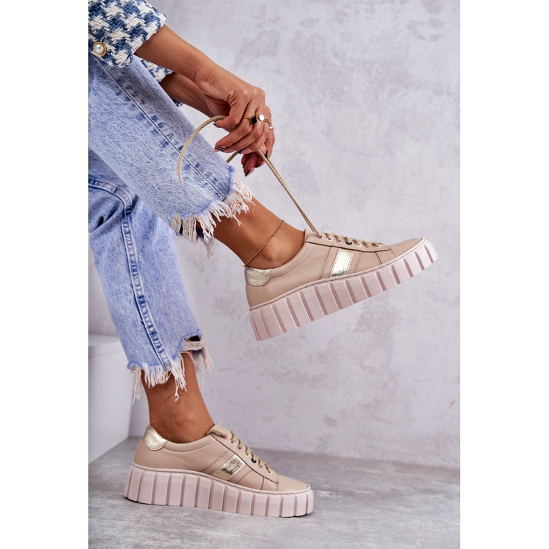 PA2 Dámské sportovní kožené boty vázané béžovo-zlatá Ariva béžový hnědý 2