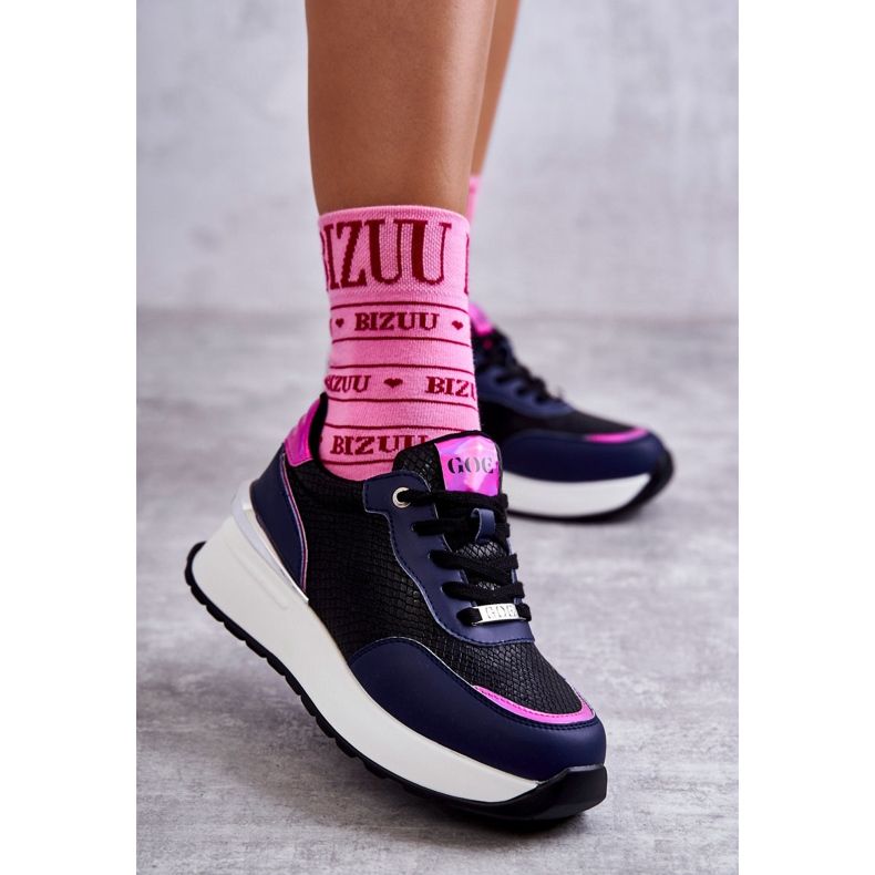 Dámská sportovní obuv na klínku GOE KK2N4081 černá-námořnická modrá 1