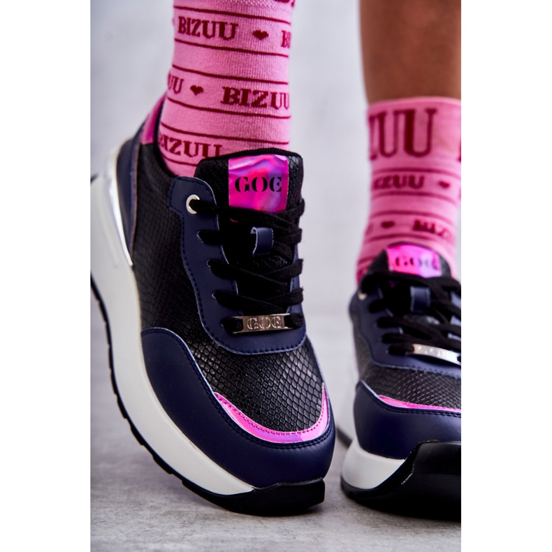 Dámská sportovní obuv na klínku GOE KK2N4081 černá-námořnická modrá 2