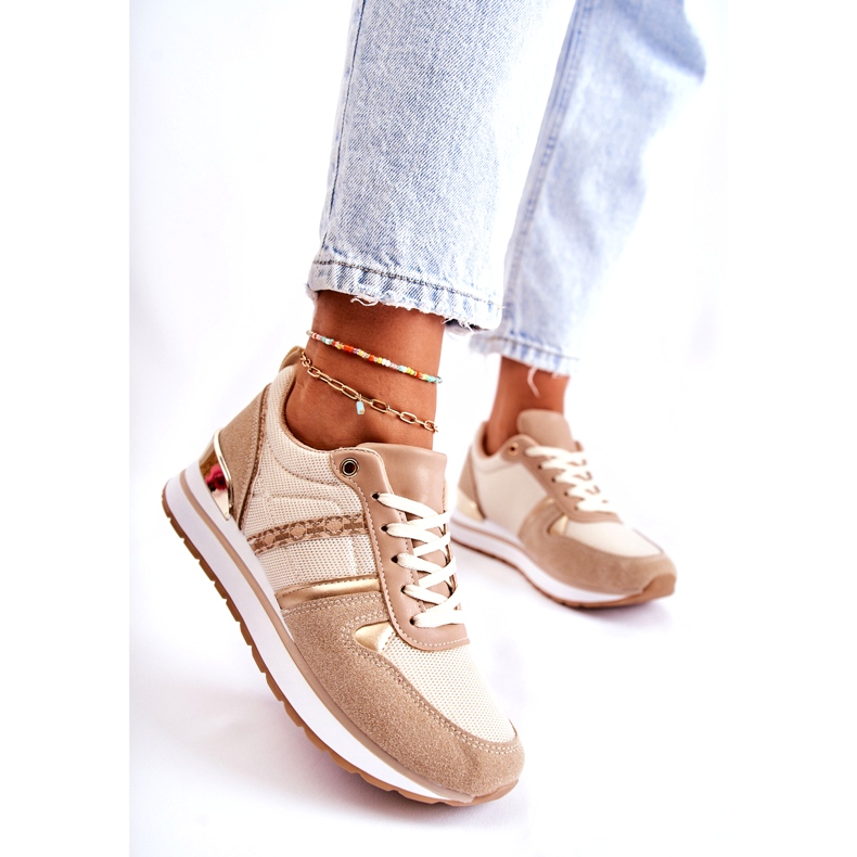 PG1 Klasické dámské vázané sportovní boty Béžová Elenes béžový 3