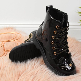 Černé zateplené kozačky Miss❤E s ušima pro dívky černá 1