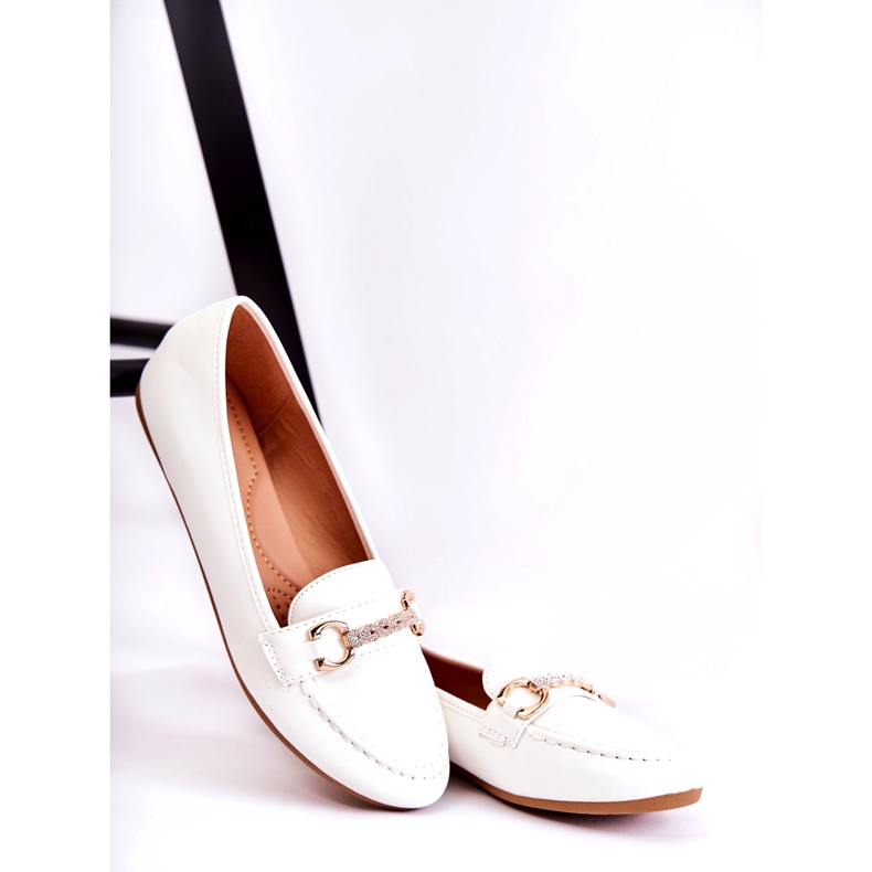 Dámské kožené mokasíny s ozdobou, bílá bílý 4