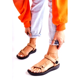 PM1 Dámské semišové sportovní sandály tmavě béžová Harris béžový 2