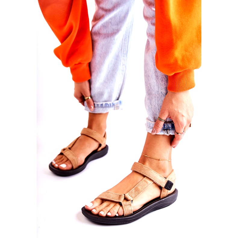 PM1 Dámské semišové sportovní sandály tmavě béžová Harris béžový 2