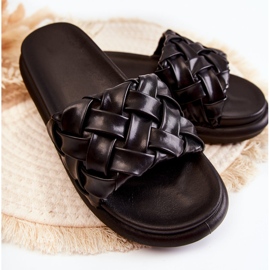 Dámské kožené pletené pantofle Black Ravella černý 2