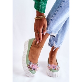 PA2 Kožené Baleríny Na Platformě S Barevnou Zelenou Dekorací Ladette zelená 1