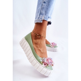 PA2 Kožené Baleríny Na Platformě S Barevnou Zelenou Dekorací Ladette zelená 2
