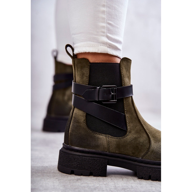 FE1 Dámské zateplené kozačky Jodhpur kozačky s páskem Green Jose zelená 2