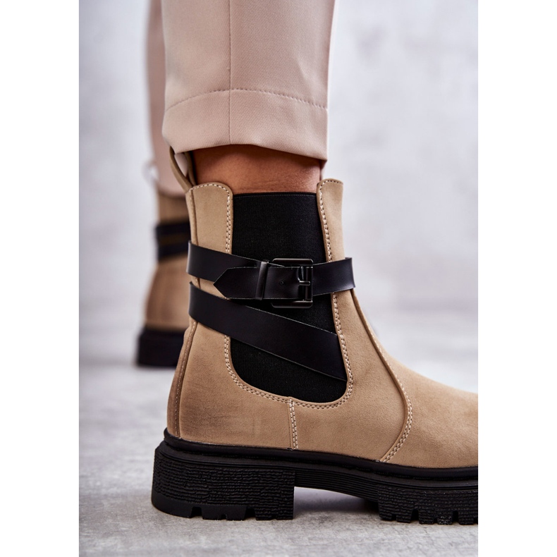 FE1 Dámské zateplené kozačky Jodhpur kozačky S páskem Béžová Jose béžový 2 FE1 Dámské zateplené kozačky Jodhpur kozačky S páskem Béžová Jose béžový 2