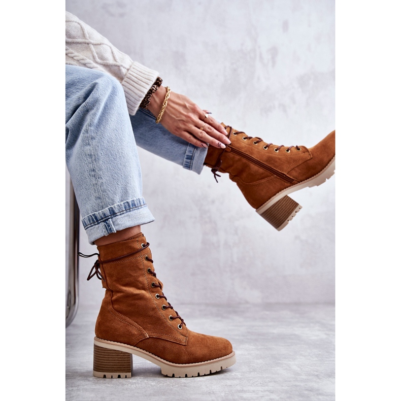 Dámské zateplené kozačky na vysokém podpatku Camel Julieta hnědý 1