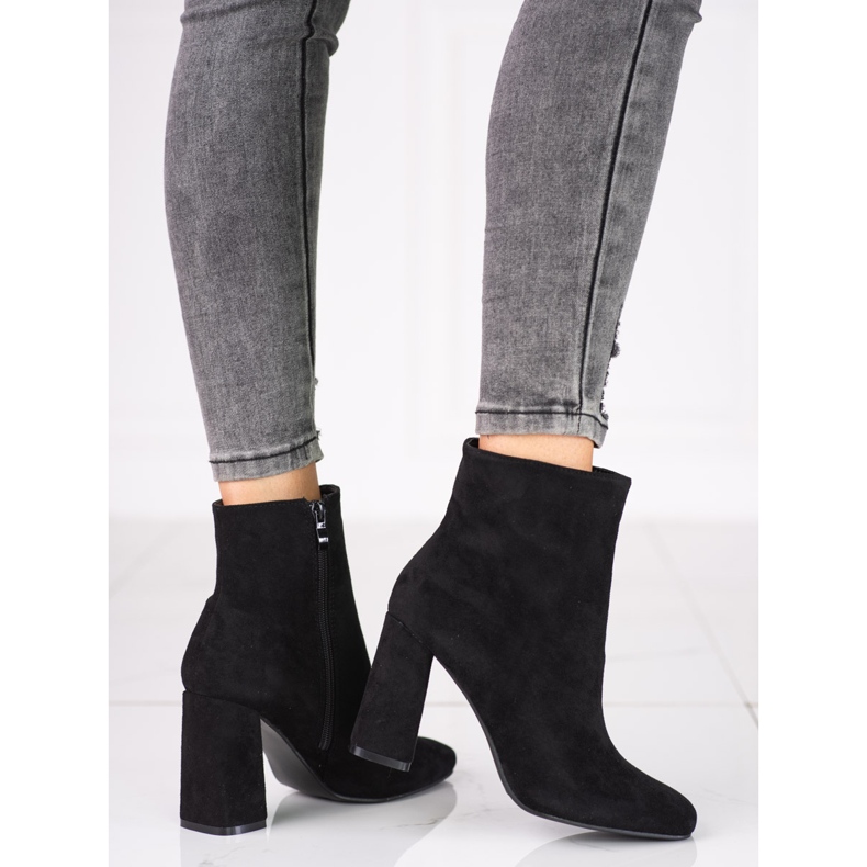 Dámské černé kozačky na sloupku Shelovet z ekologického semiše černá 1