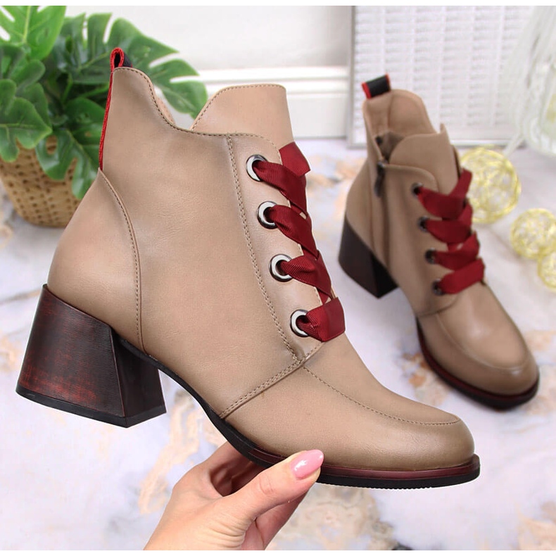 Dámské zateplené béžové kozačky Vinceza JAN147B na vysokém podpatku béžový 1