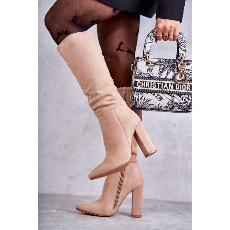 Klasické semišové boty na podpatku Tmavě béžová Tressa hnědý 2