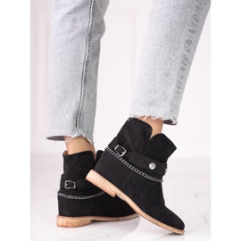 Dámské semišové kovbojské boty na klínku Shelovet černé černá 2