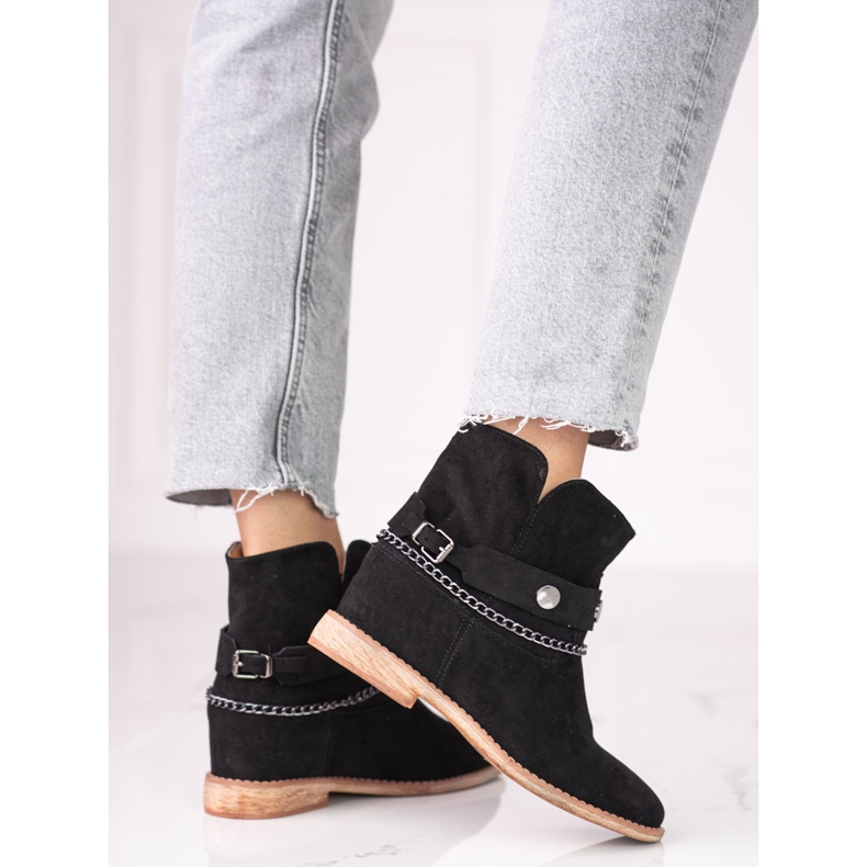 Dámské semišové kovbojské boty na klínku Shelovet černé černá 2