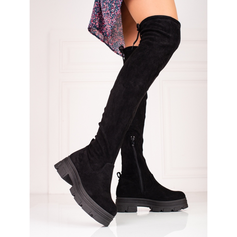 Dámské kozačky Shelovet po stehna na černé platformě černá 1