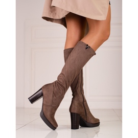 M.Daszyński Dámské kozačky Daszyński na hnědém sloupku hnědý 1