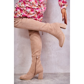 FE1 Klasické béžové semišové vysoké boty na stehna Clarissa hnědý 2