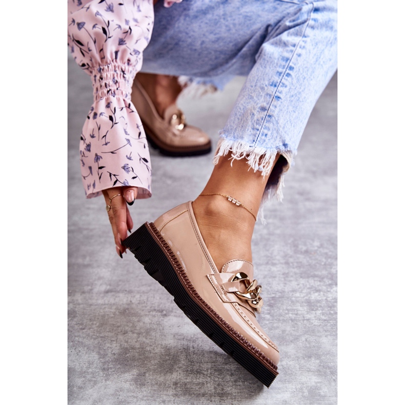 Vinceza Lakované mokasíny na béžové platformě Reidun béžový hnědý 1