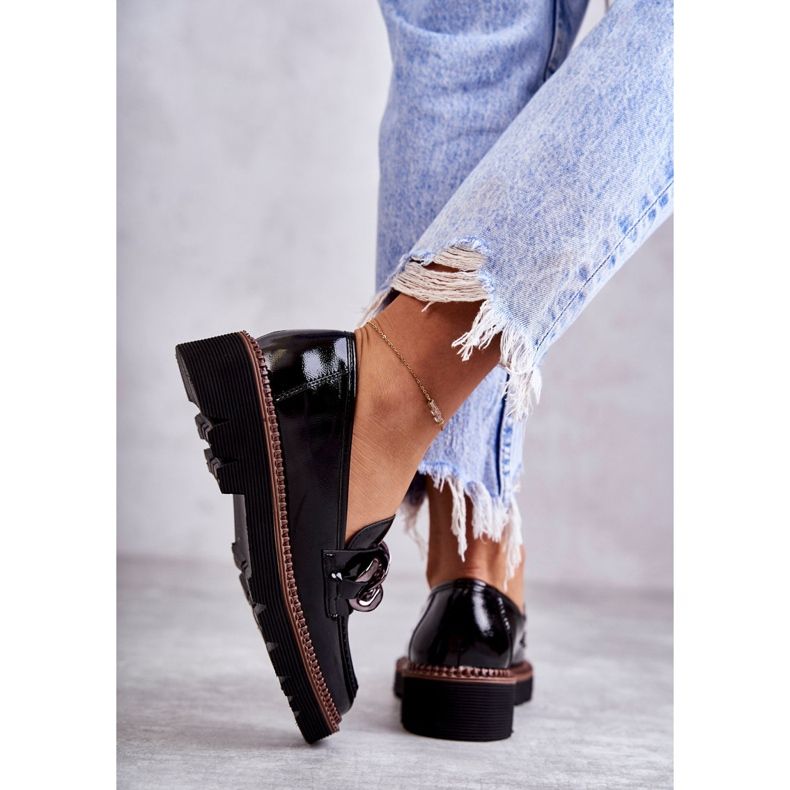 Vinceza Lakované Mokasíny Na Černé Platformě Reidun černá 2