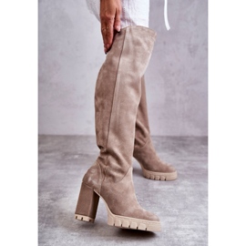 PA2 Dámské semišové vysoké kozačky na stehna béžová Georgette béžový 1