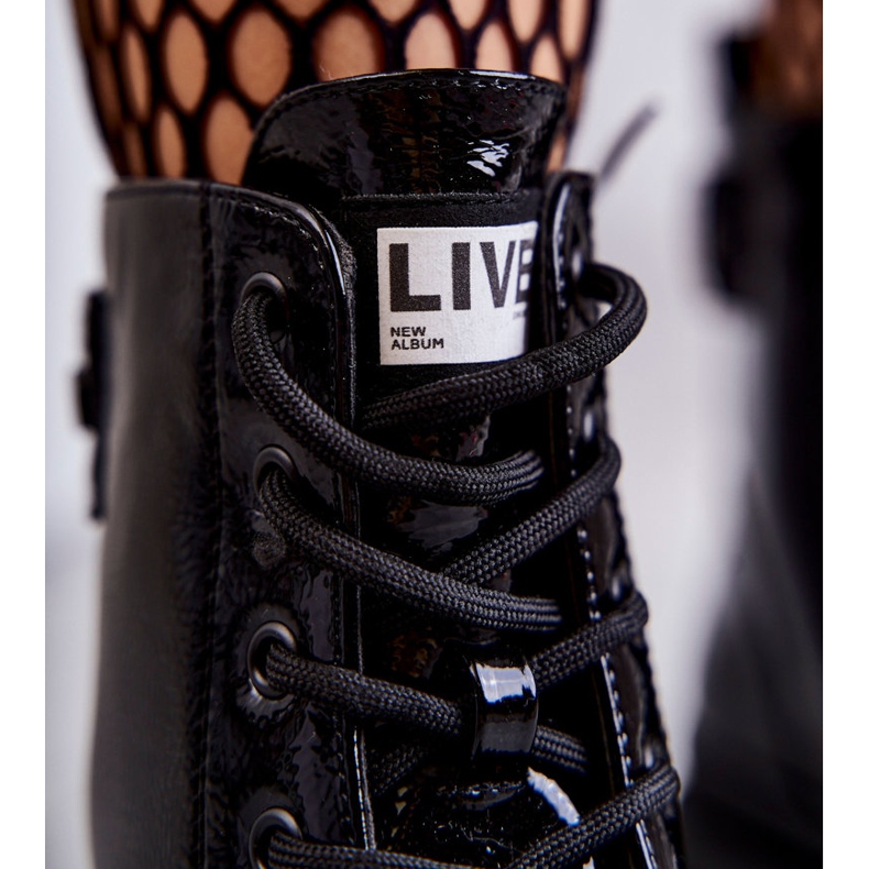 S.Barski Dámské lakované boty šněrovací pracovní černé Conny černá 2