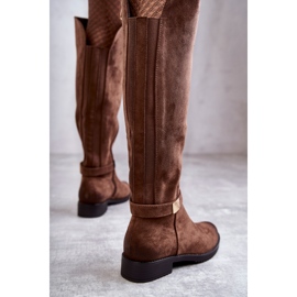 Vinceza Dámské semišové kozačky na plochém podpatku Béžová Henrike hnědý 2