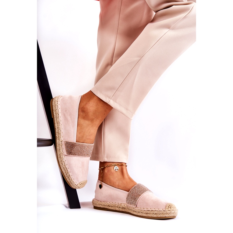 Dámské nazouvací espadrilky s růžovými kubickými zirkony 1