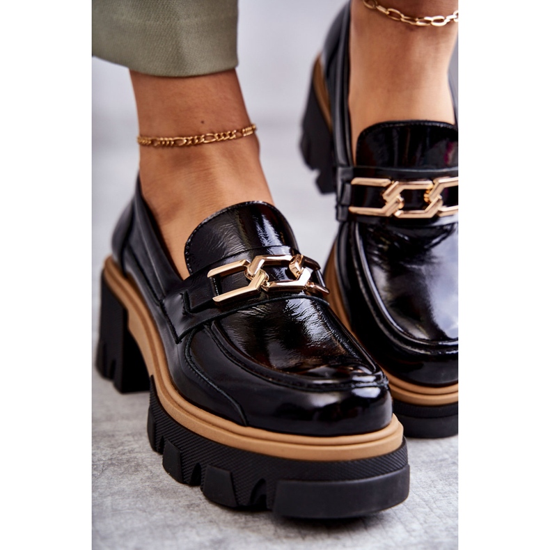 PL5 Lakované vysoké podpatky se zlatým ornamentem černé lurdy černá 1