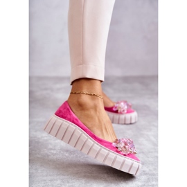 PA2 Semišové Balerínky Na Platformě S Fuchsiovým Ladette Ornamentem růžový 1