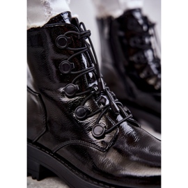 PJ1 Dámské lakované teplé boty s žebrovaným černým helia černá 2