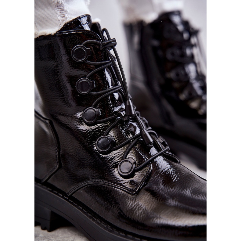 PJ1 Dámské lakované teplé boty s žebrovaným černým helia černá 2