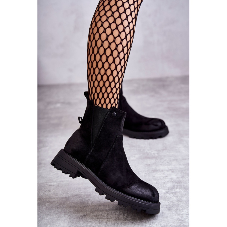 PJ1 Semišové Teplé Boty Pracovníci Na Plochém Podpatku černé Salome černá 1