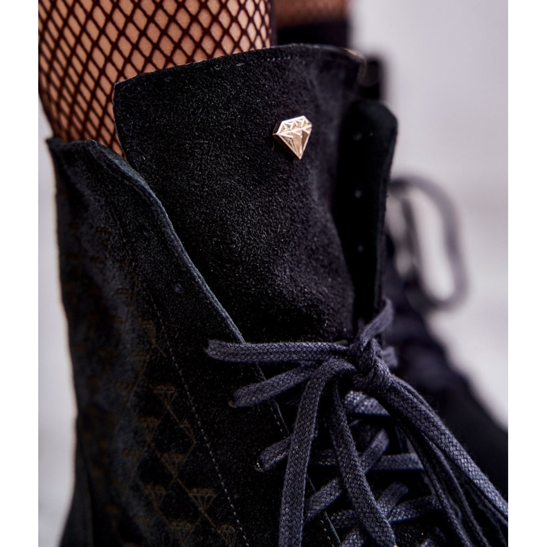 Šněrovací semišové kozačky Nicole 2751 Black černá 2