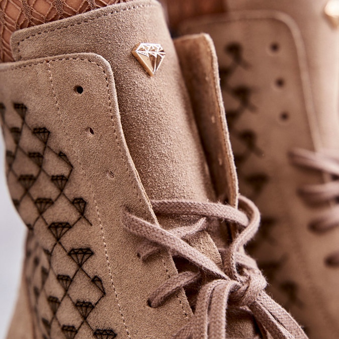 Šněrovací semišové kozačky Nicole 2751 Beige béžový 2