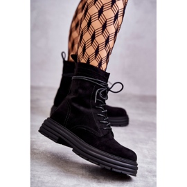 S.Barski Dámské semišové boty se zavazováním černá Afra 1