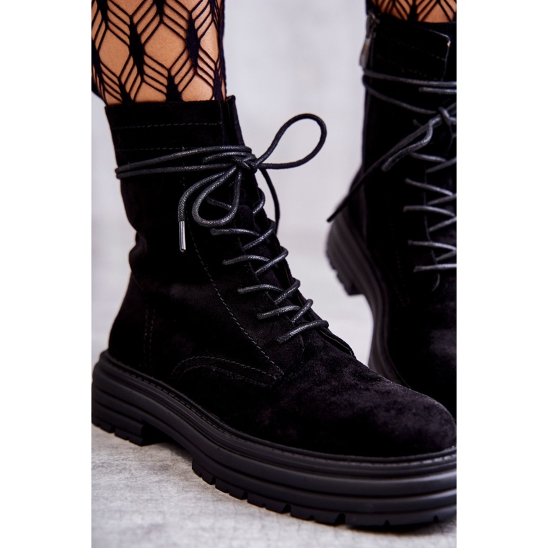 S.Barski Dámské semišové boty se zavazováním černá Afra 2