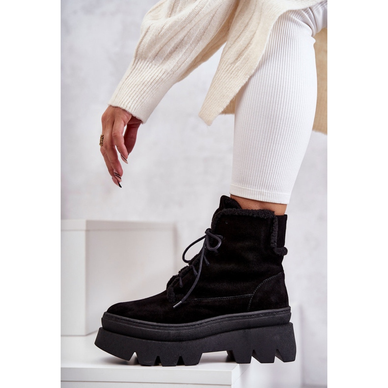 Semišové zateplené šněrovací boty Černá Elisabeth 1