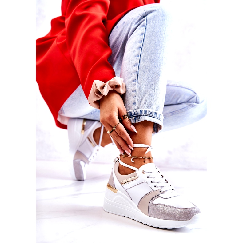 S.Barski Kožené sportovní boty na klínku bílá a šedá Rayana bílý 1