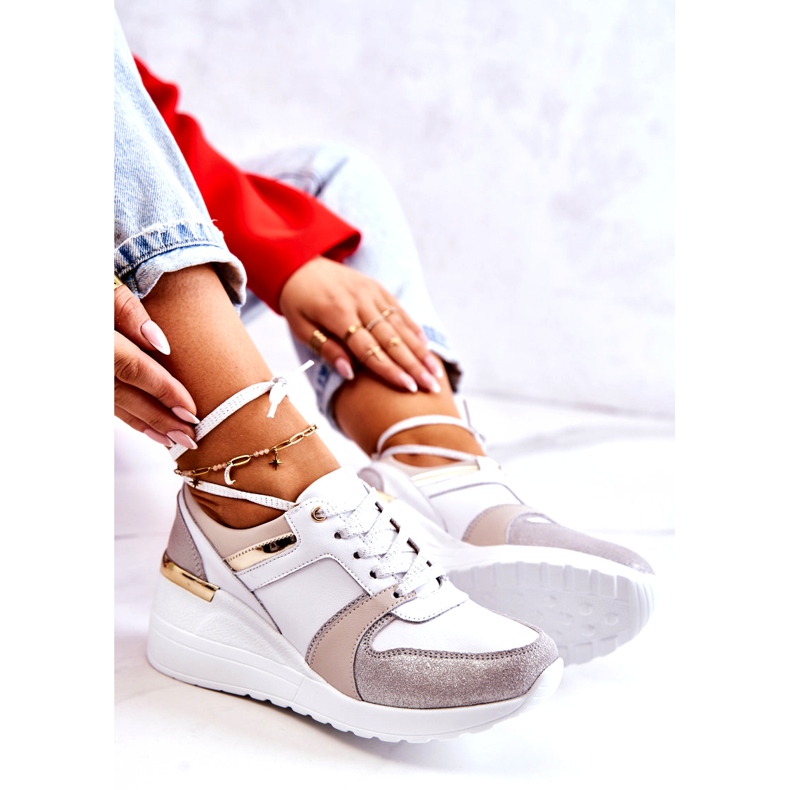 S.Barski Kožené sportovní boty na klínku bílá a šedá Rayana bílý 3