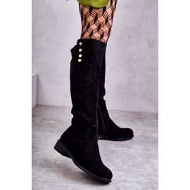 S.Barski Černé Laura teplé semišové kozačky na plochém podpatku černá 1