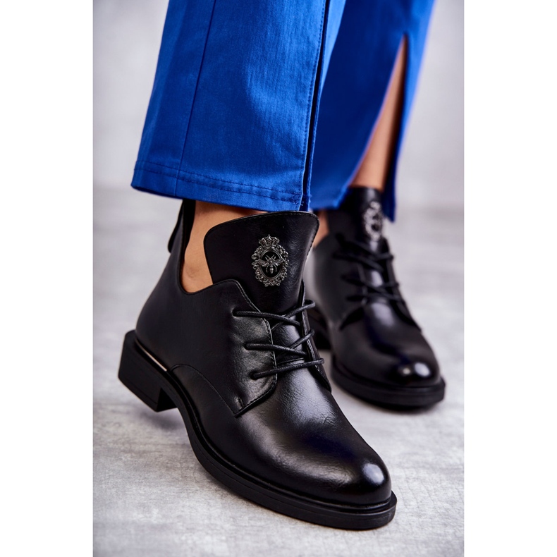 Vinceza Kožené šněrovací kozačky s výřezy Černá Fabiana černý 2