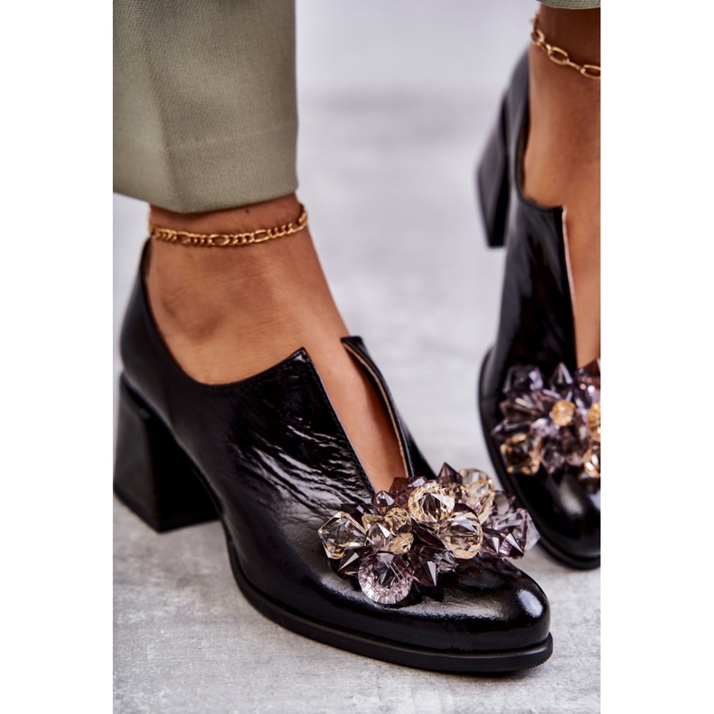 PA2 Kožené Hladké Boty Se Světlým Ornamentem Black Delaver černá 1