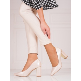 Černé dámské lodičky na vysokém sloupku Shelovet béžový 1