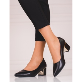 Černé dámské lodičky na nízkém sloupku Shelovet černá 1
