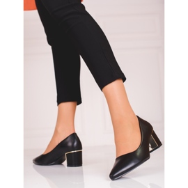 Černé dámské lodičky na nízkém sloupku Shelovet černá 2