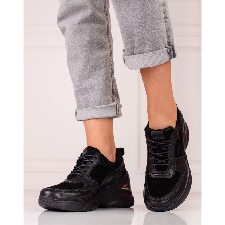 Dámské černé kožené tenisky Shelovet černá 2