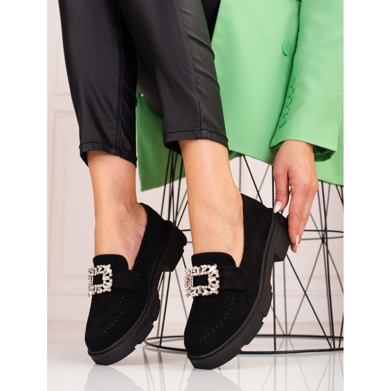 Semišové mokasíny na platformě Shelovet černá 1