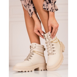 Béžové dámské turistické boty s řetízky Shelovet béžový 2